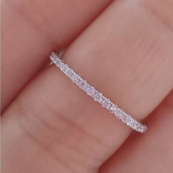 925 Sterling Silver Pink Wedding Band Ring - Picture 2 of 6